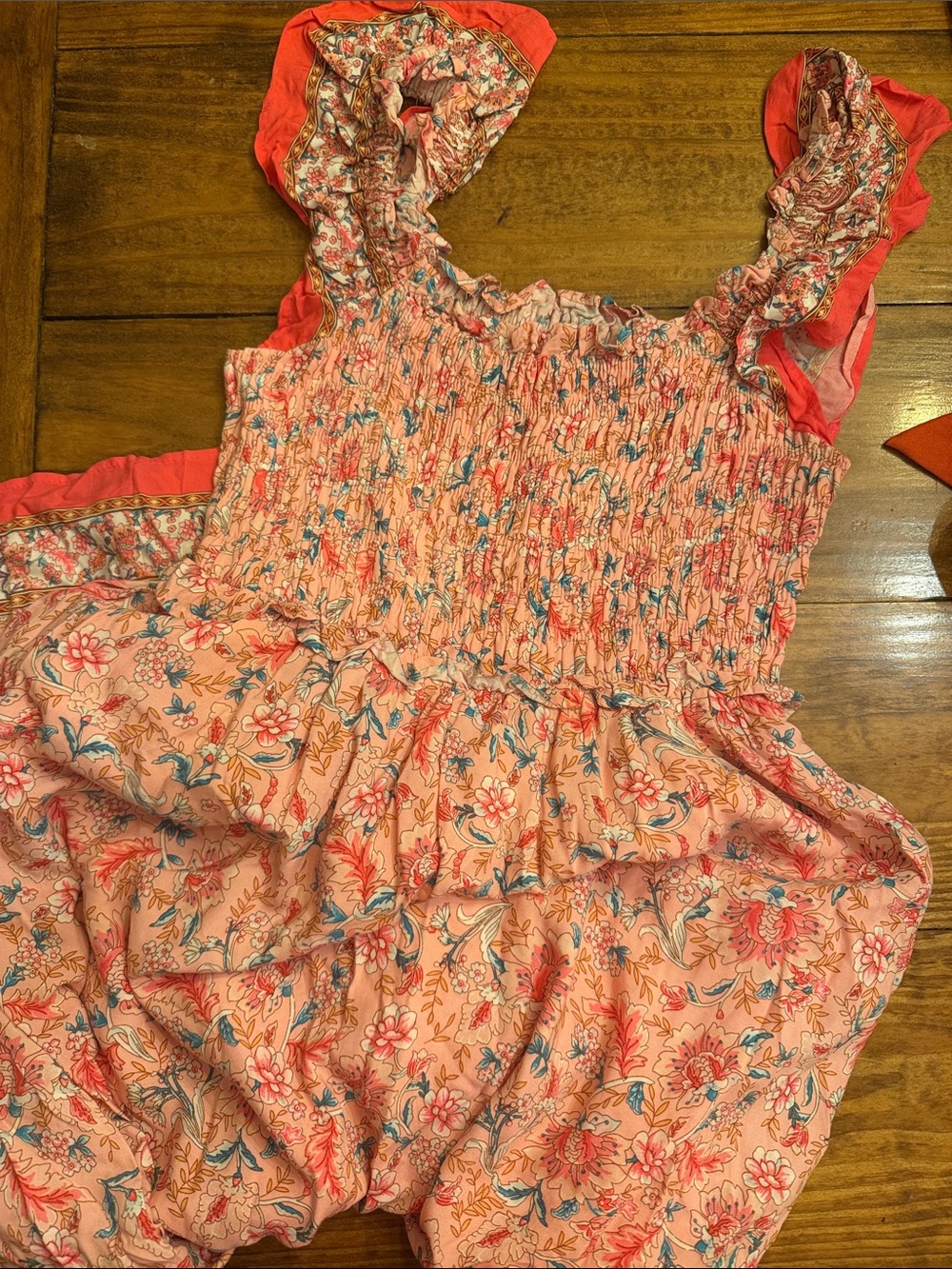 Womens Pink Floral Smocked maxi dress